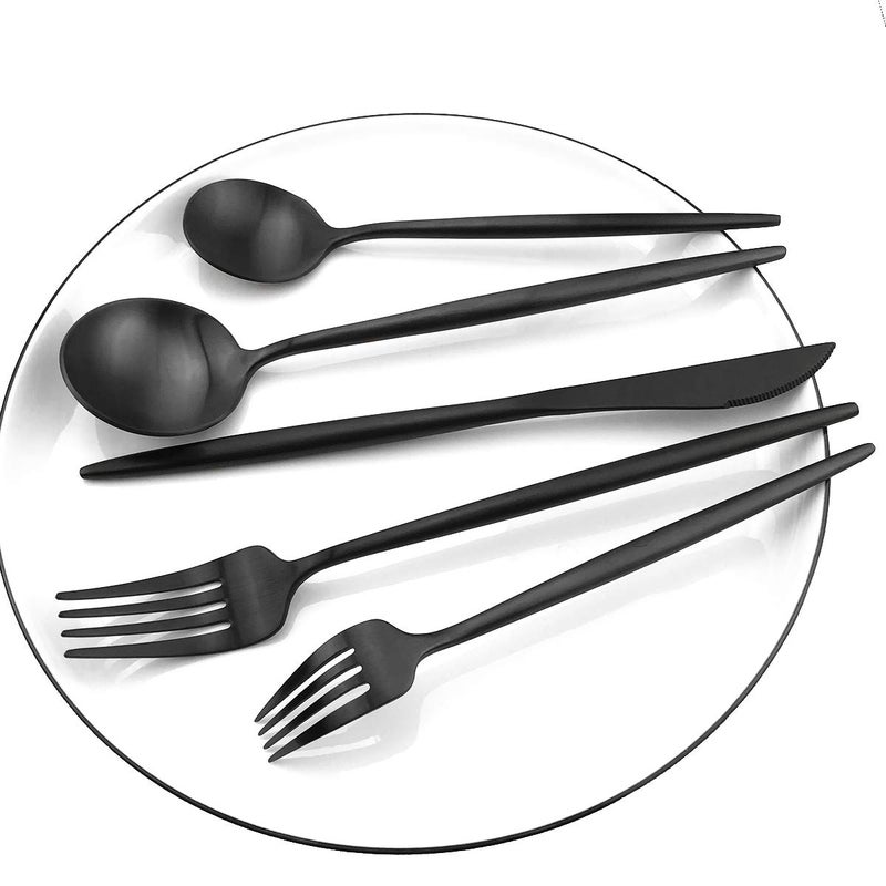 Gugrida Black Flatware, Royal 20 Piece Luxury Matte Finish 18/10 Stainless Steel Tableware Sets for 4 Including Forks Spoons Knives, Camping Silverware Travel Utensils Set Cutlery (Black) - Image 3